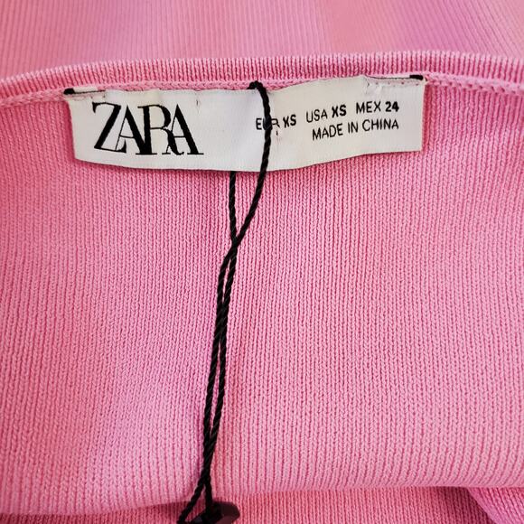 ZARA Women's Pink Balloon Sleeve Knit Top Size XS Puff Sleeve Barbie Stretchy - Picture 5 of 7